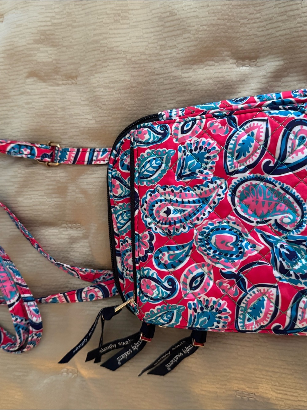 Simply Southern Pink Blue Paisley Quilted Crossbody Shoulder Bag